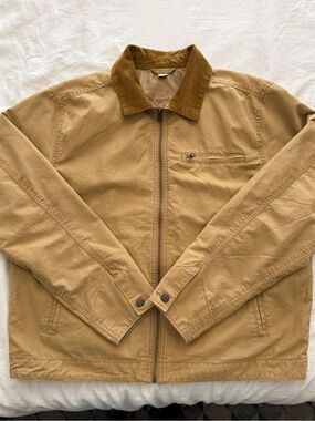 Old Navy Tan Canvas Trucker Jacket with Brown Corduroy Collar